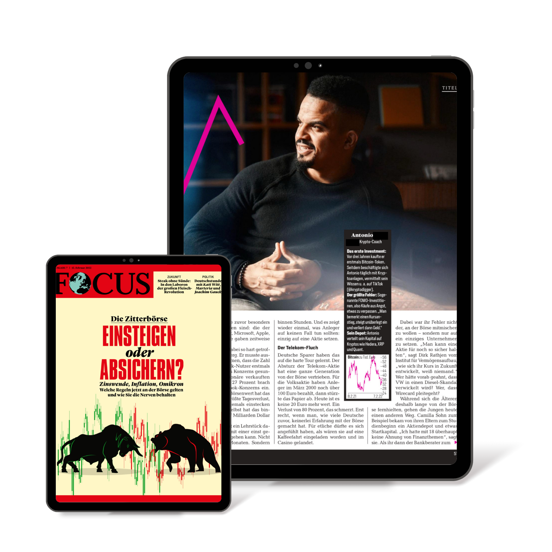 Darstellung des FOCUS-Artikels über Antonio Ilin auf Tablet und Smartphone
